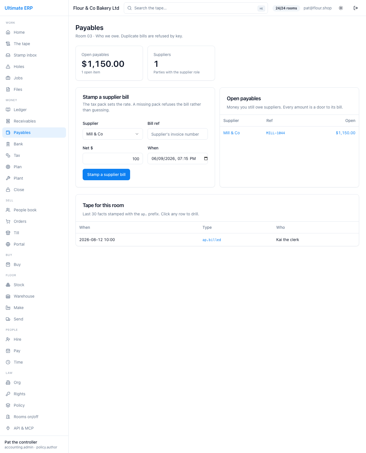 Payables. The bill reference is the key that stops double payment.